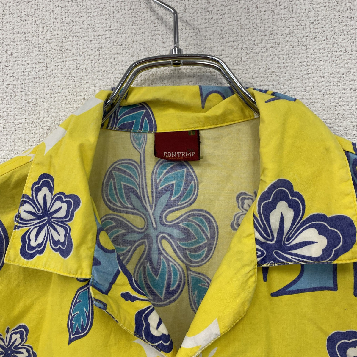 CONTEMP　半袖開襟アロハシャツ　花柄　総柄　黄色　イエロー　Lサイズ　古着