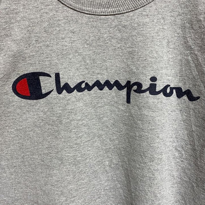 古着 used　Champion　チャンピオン　長袖ロゴプリントスウェット　トレーナー　クルーネック　グレー　Mサイズ