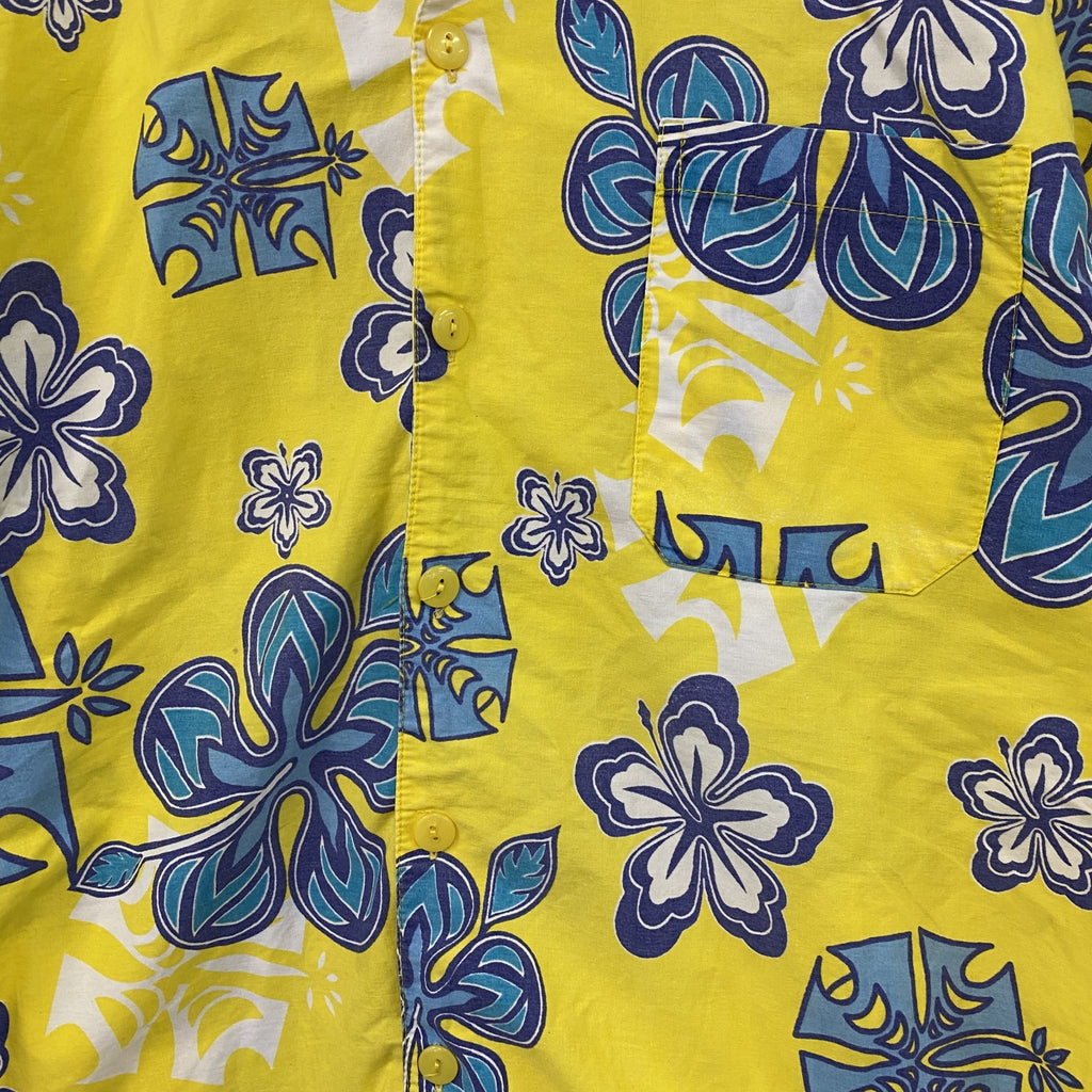 CONTEMP　半袖開襟アロハシャツ　花柄　総柄　黄色　イエロー　Lサイズ　古着