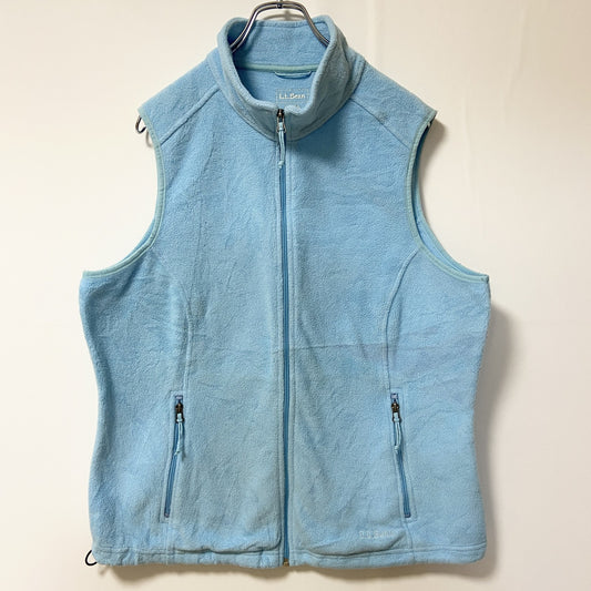 古着 used　L.L.Bean　エルエルビーン　ハイネックフルジップフリースベスト　ワンポイントロゴ刺繡　ブルー　XLサイズ