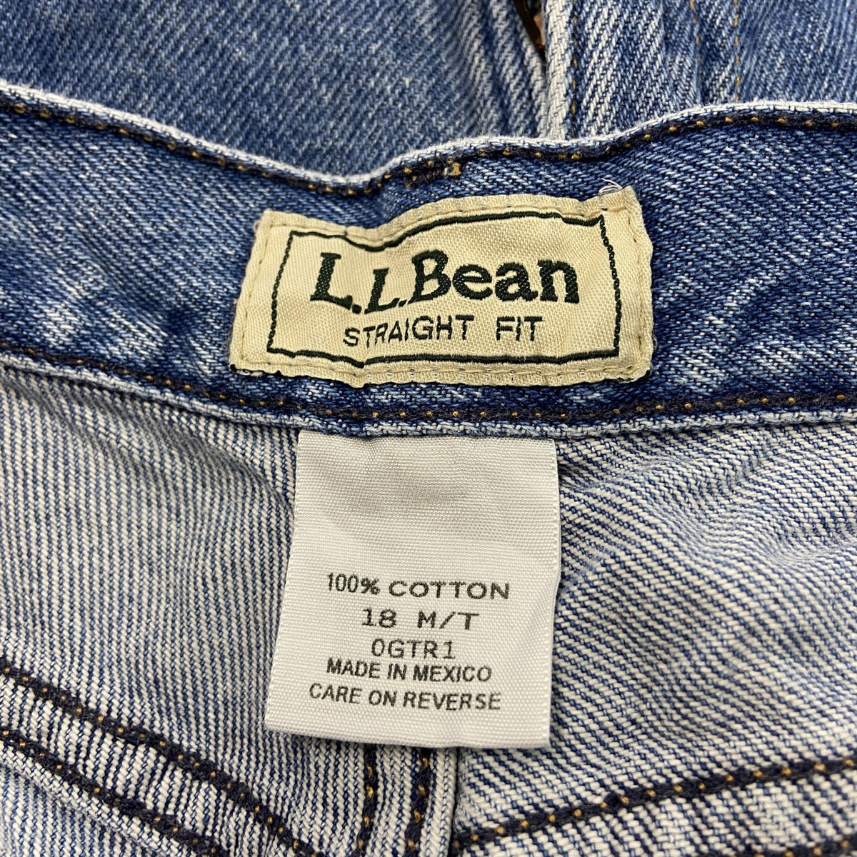 L.L.Bean　エルエルビーン　デニムパンツ/ジーンズ　ジップフライ　革パッチ　インディゴ　18サイズ　古着
