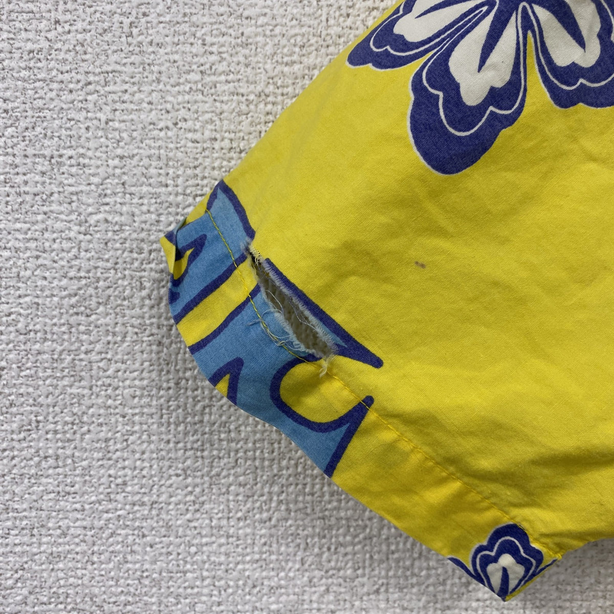 CONTEMP　半袖開襟アロハシャツ　花柄　総柄　黄色　イエロー　Lサイズ　古着