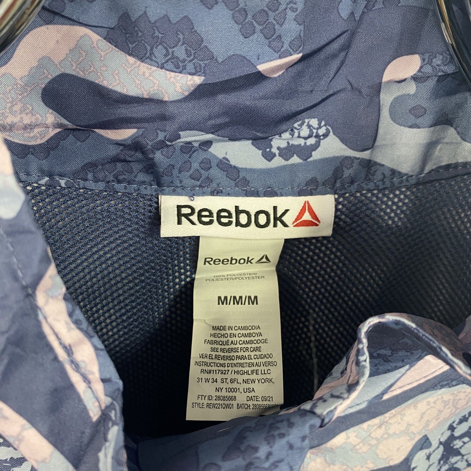 Reebok　リーボック　プルオーバージャケット　ハーフジップ　ワンポイント　カモ　ネイビー　紺　Mサイズ　古着