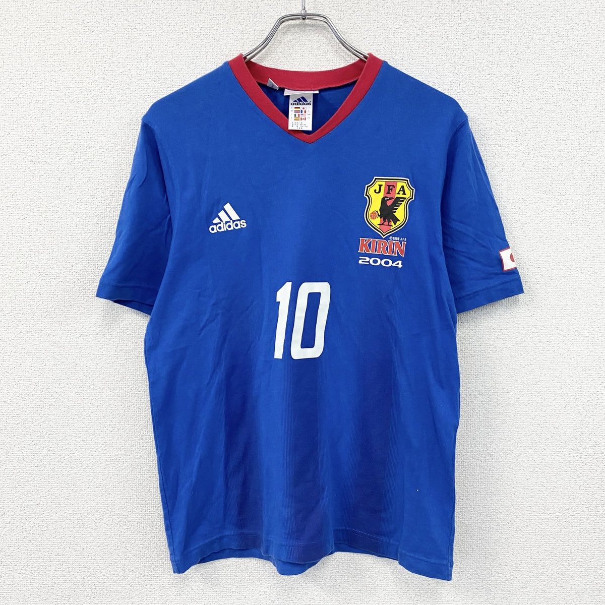 00s　adidas　アディダス　KIRIN　2004　日本代表　ユニフォーム　半袖Tシャツ　パフォーマンスロゴ　ヴィンテージ　青　ブルー　Sサイズ　古着