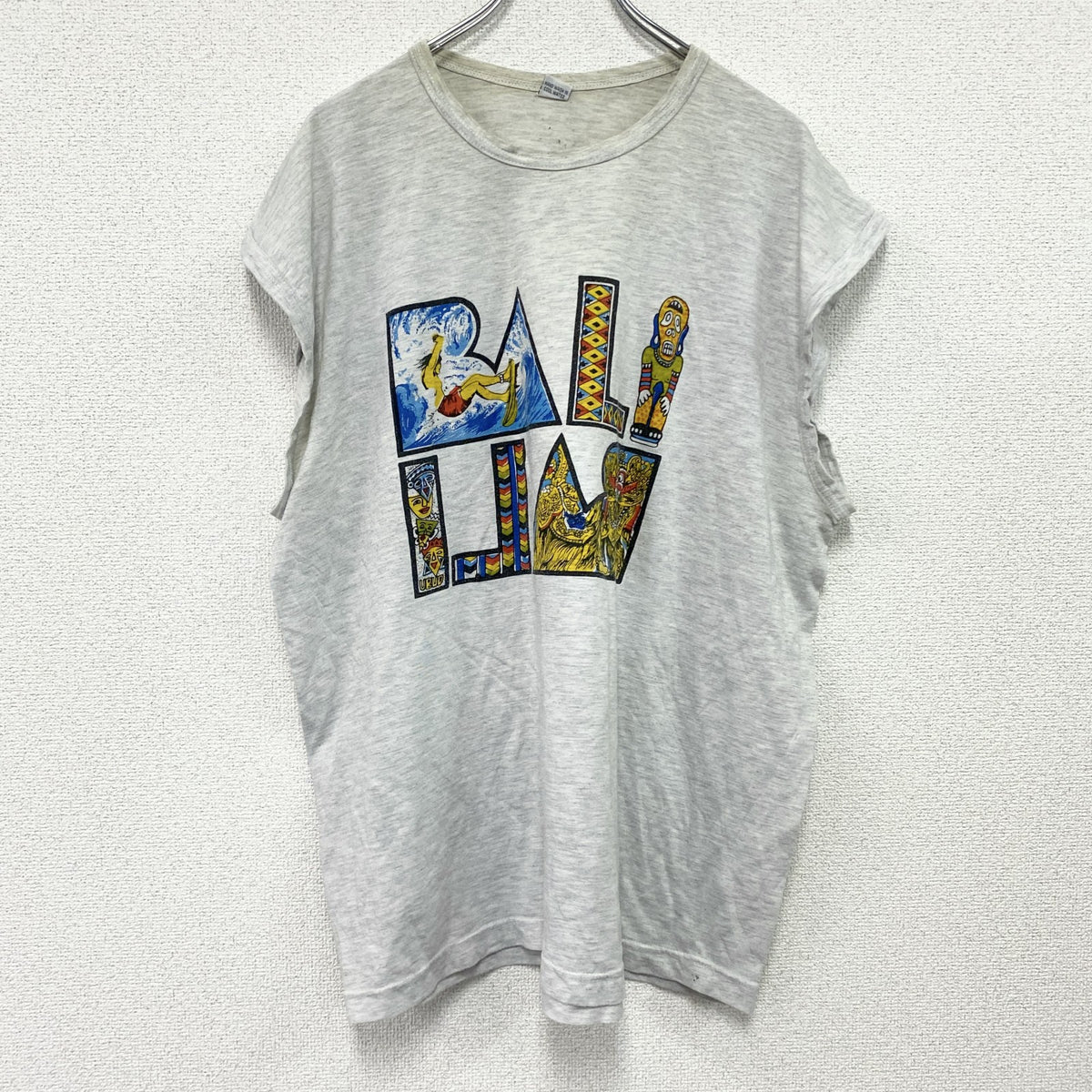～00s　BALI　タンクトップ/ノースリーブ　ヴィンテージ　スーベニアプリント　灰色　グレー　2XLサイズ　古着