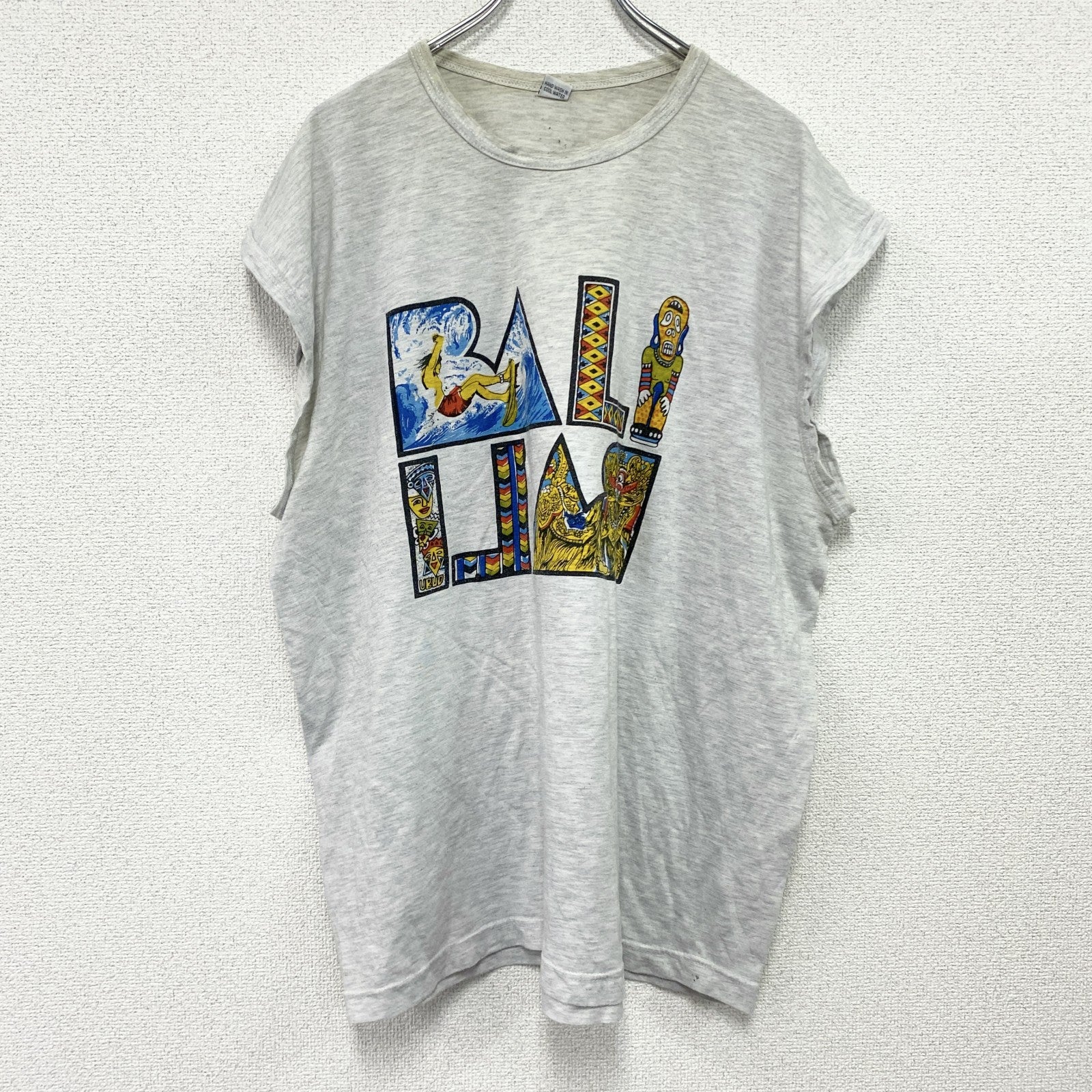 ～00s　BALI　タンクトップ/ノースリーブ　ヴィンテージ　スーベニアプリント　灰色　グレー　2XLサイズ　古着