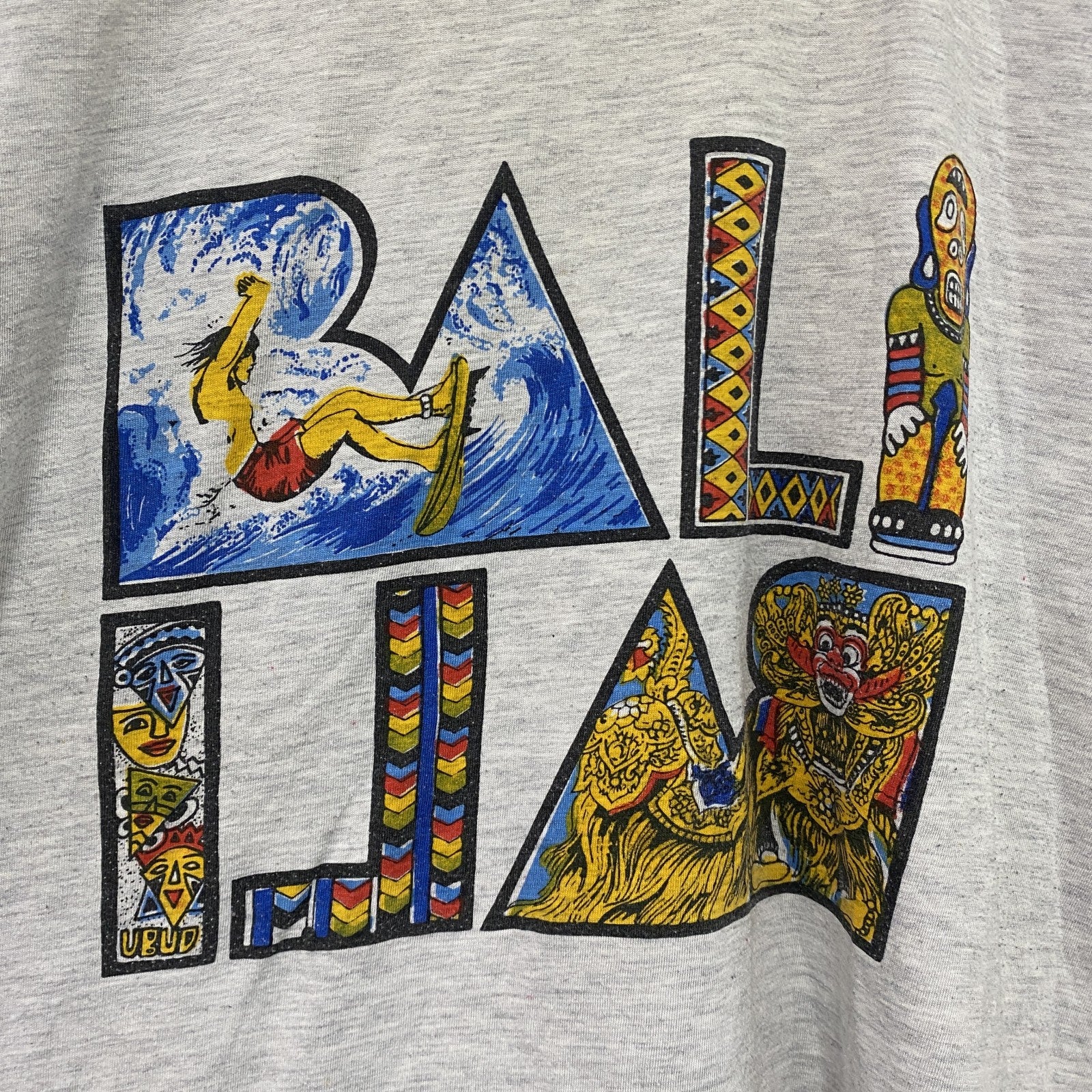 ～00s　BALI　タンクトップ/ノースリーブ　ヴィンテージ　スーベニアプリント　灰色　グレー　2XLサイズ　古着