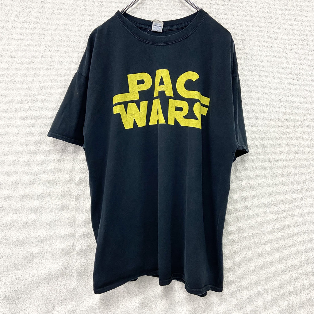 GILDAN　ギルダン　半袖プリントTシャツ　パロディT　PAC WARS　黒　ブラック　XLサイズ　古着