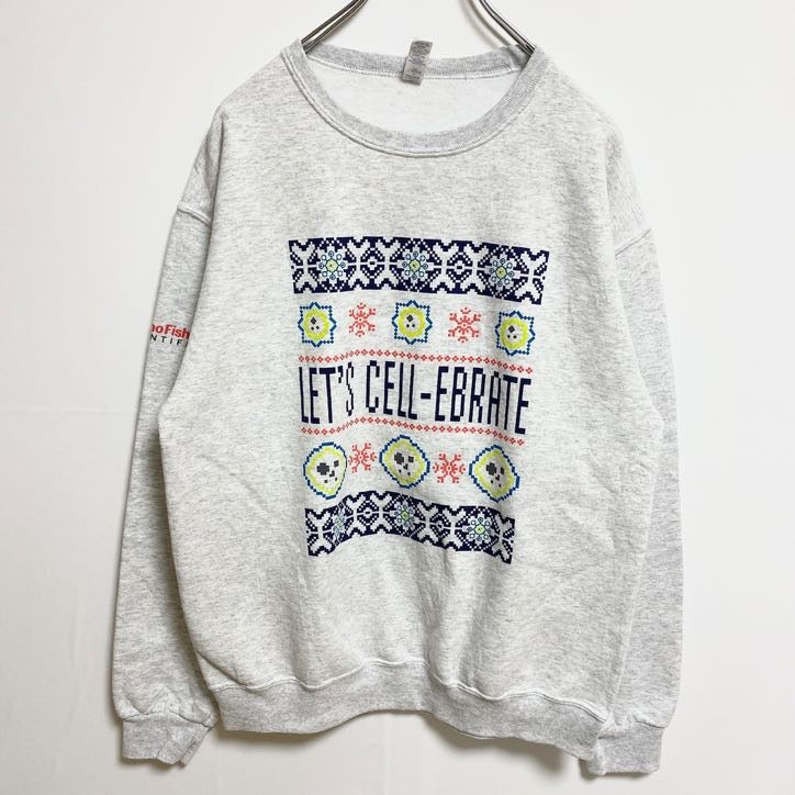 古着 used　JERZEES　ジャージーズ　長袖プリントスウェット　トレーナー　クルーネック　雪　グレー　灰色　秋冬服　Mサイズ