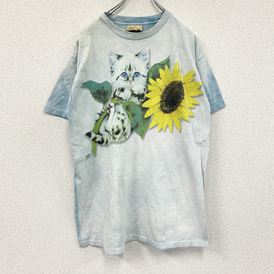 ～90s　THE MOUNTAIN　半袖プリントTシャツ　アニマルT　タイダイ　ヴィンテージ　水色　ライトブルー　Lサイズ