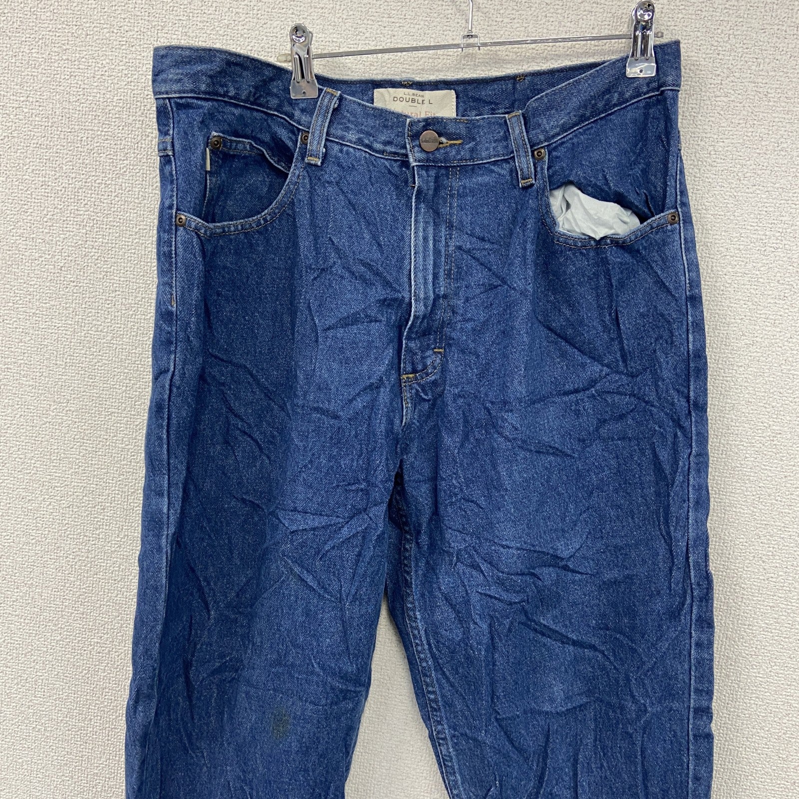 ～00s　L.L.Bean　エルエルビーン　デニムパンツ/ジーンズ　ジップフライ　革パッチ　ヴィンテージ　インディゴ　W34サイズ　古着