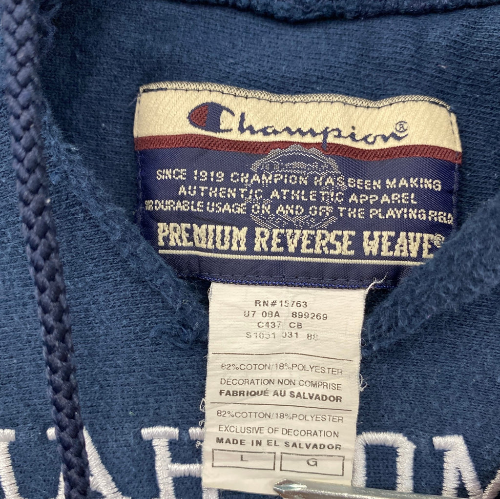 00s　Champion　チャンピオン　プレミアムリバースウィーブ　スウェットパーカー/フーディー　紺　ネイビー　Lサイズ　古着