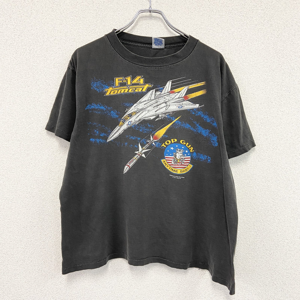 80s　American Eagle　TOP GUN　トップガン　半袖プリントTシャツ　シングルステッチ　ダークグレー　XLサイズ　古着