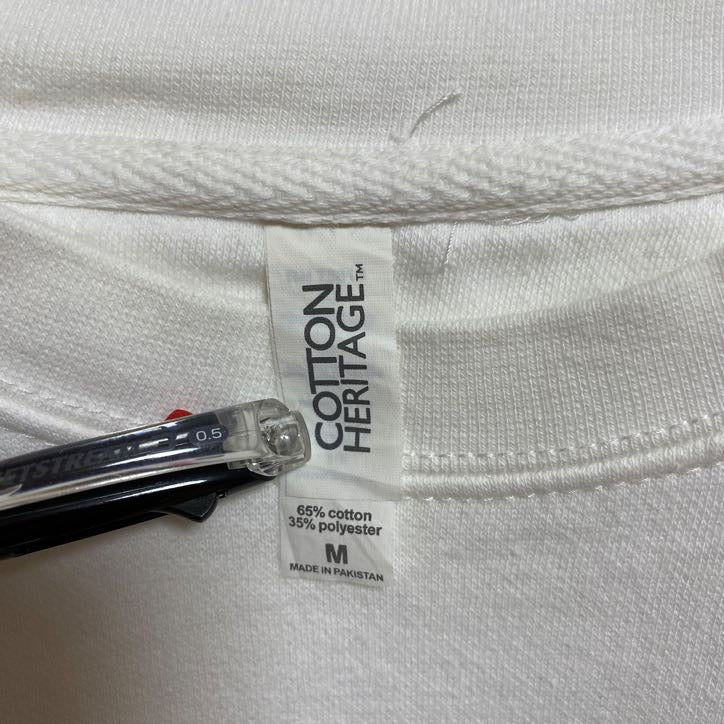 COTTONHERITAGE　スウェット/トレーナー　刺繍ロゴ　ポップデザイン　ワンポイント　クルーネック　白　ホワイト　Mサイズ　古着