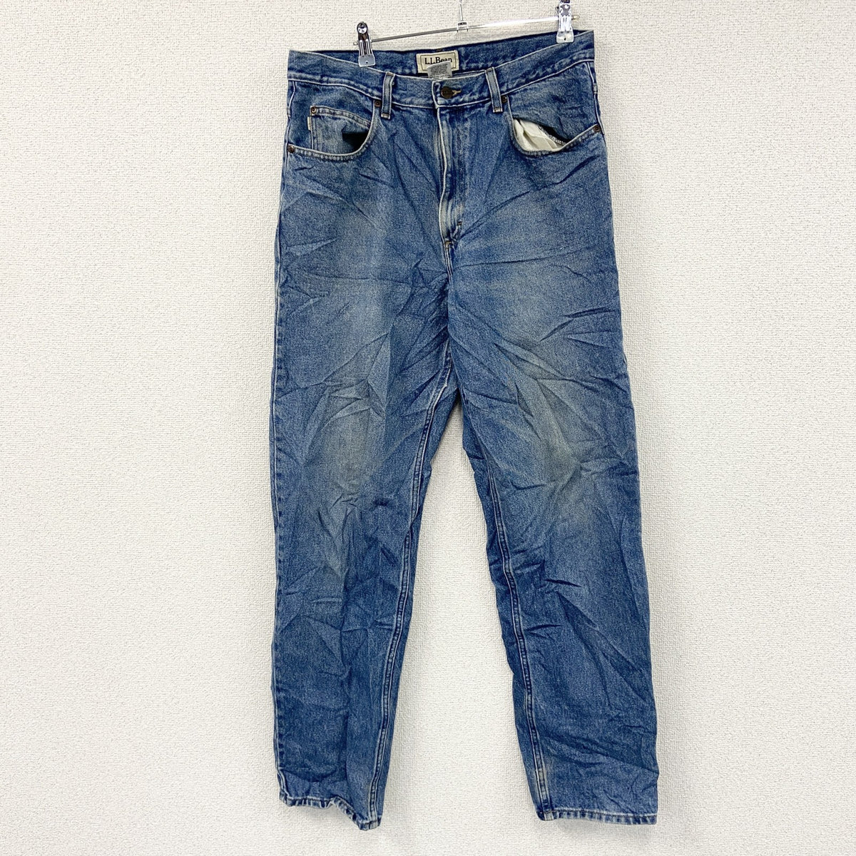 L.L.Bean　エルエルビーン　デニムパンツ/ジーンズ　ジップフライ　革パッチ　縦落ち　インディゴ　W33サイズ　古着
