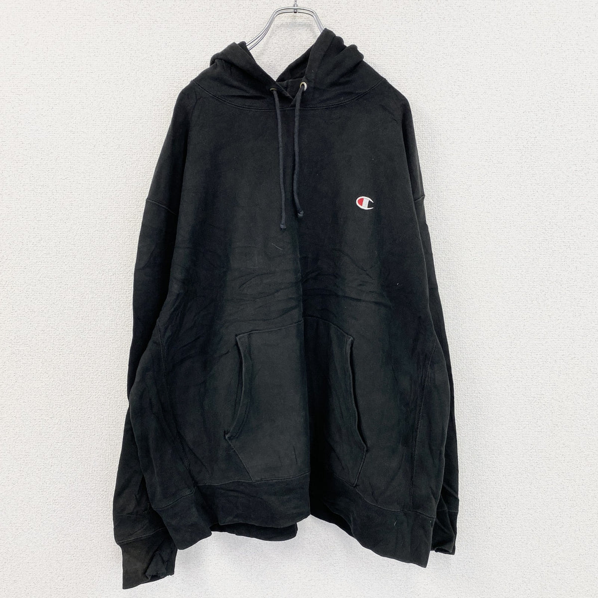 Champion　チャンピオン　リバースウィーブ　スウェットパーカー/フーディー　刺繍ロゴ　現行　黒　ブラック　2XLサイズ　古着