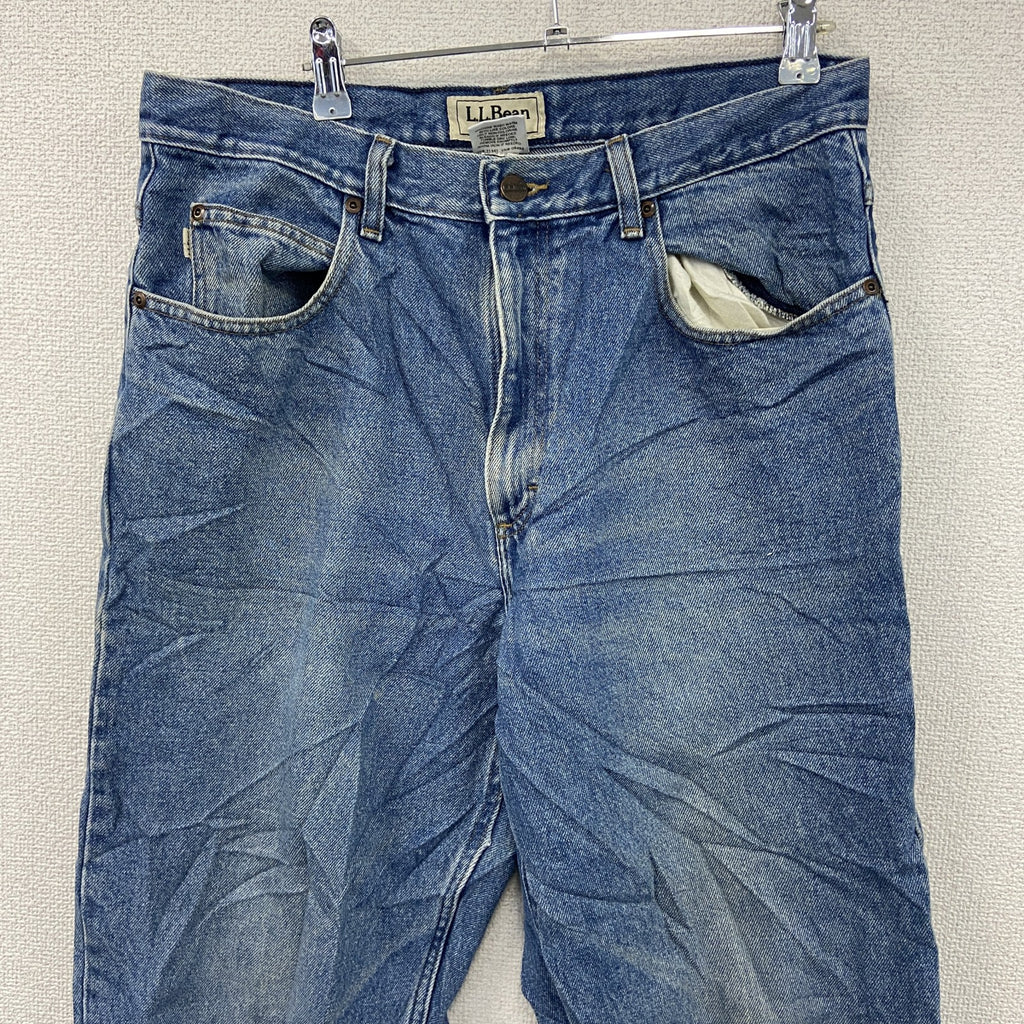 L.L.Bean　エルエルビーン　デニムパンツ/ジーンズ　ジップフライ　革パッチ　縦落ち　インディゴ　W33サイズ　古着