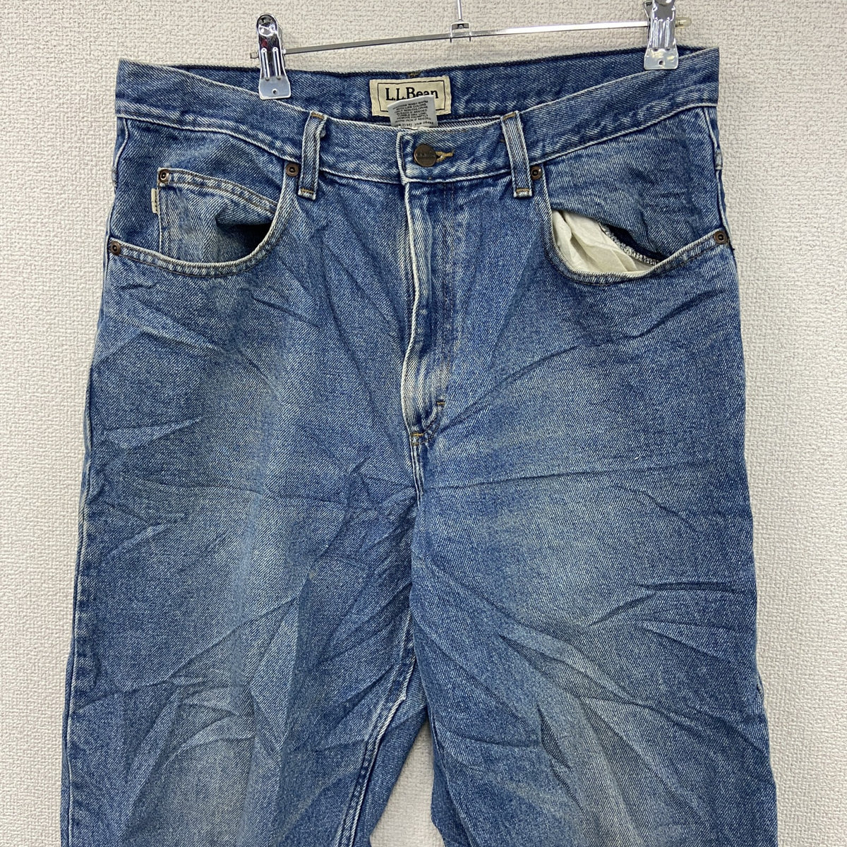 L.L.Bean　エルエルビーン　デニムパンツ/ジーンズ　ジップフライ　革パッチ　縦落ち　インディゴ　W33サイズ　古着