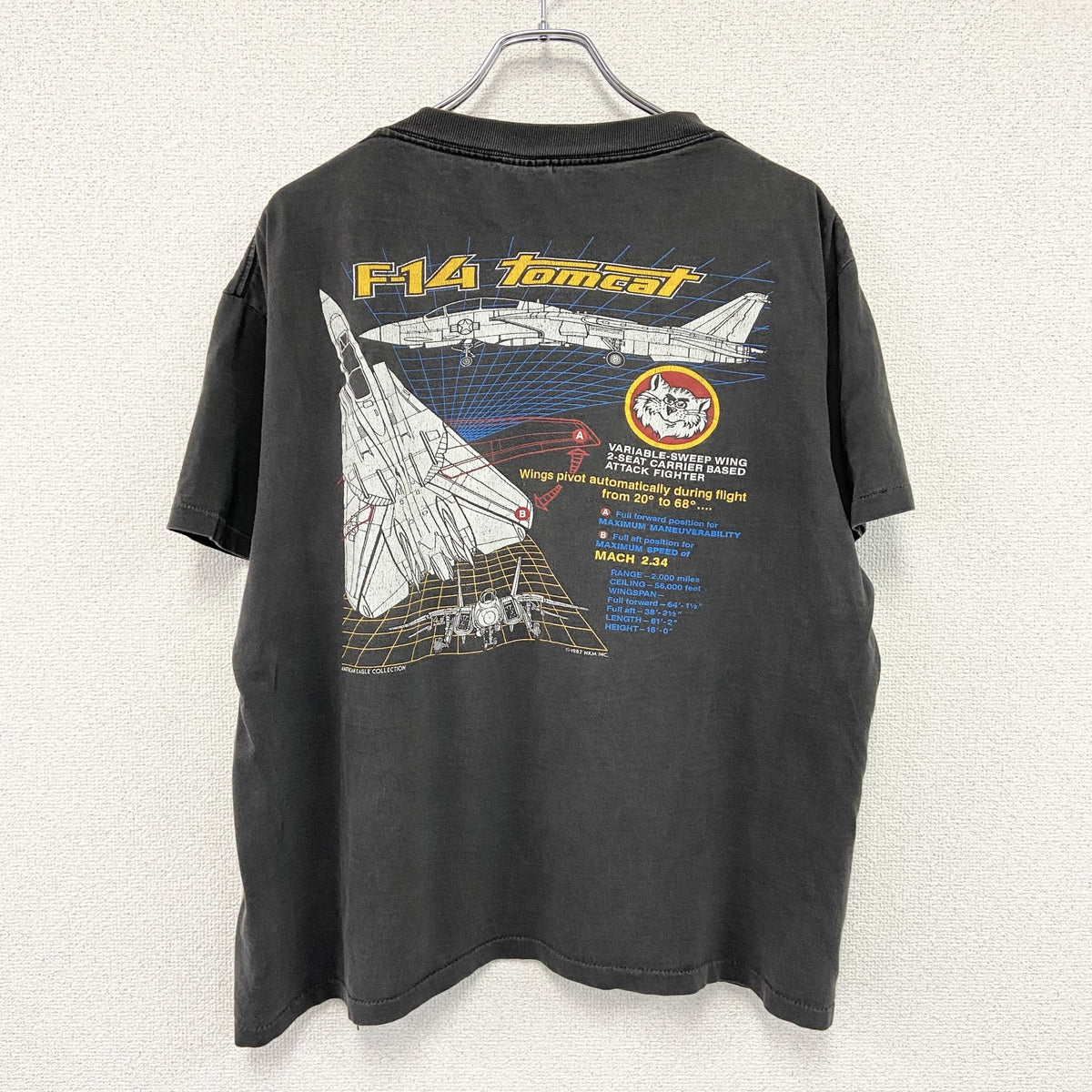 80s　American Eagle　TOP GUN　トップガン　半袖プリントTシャツ　シングルステッチ　ダークグレー　XLサイズ　古着