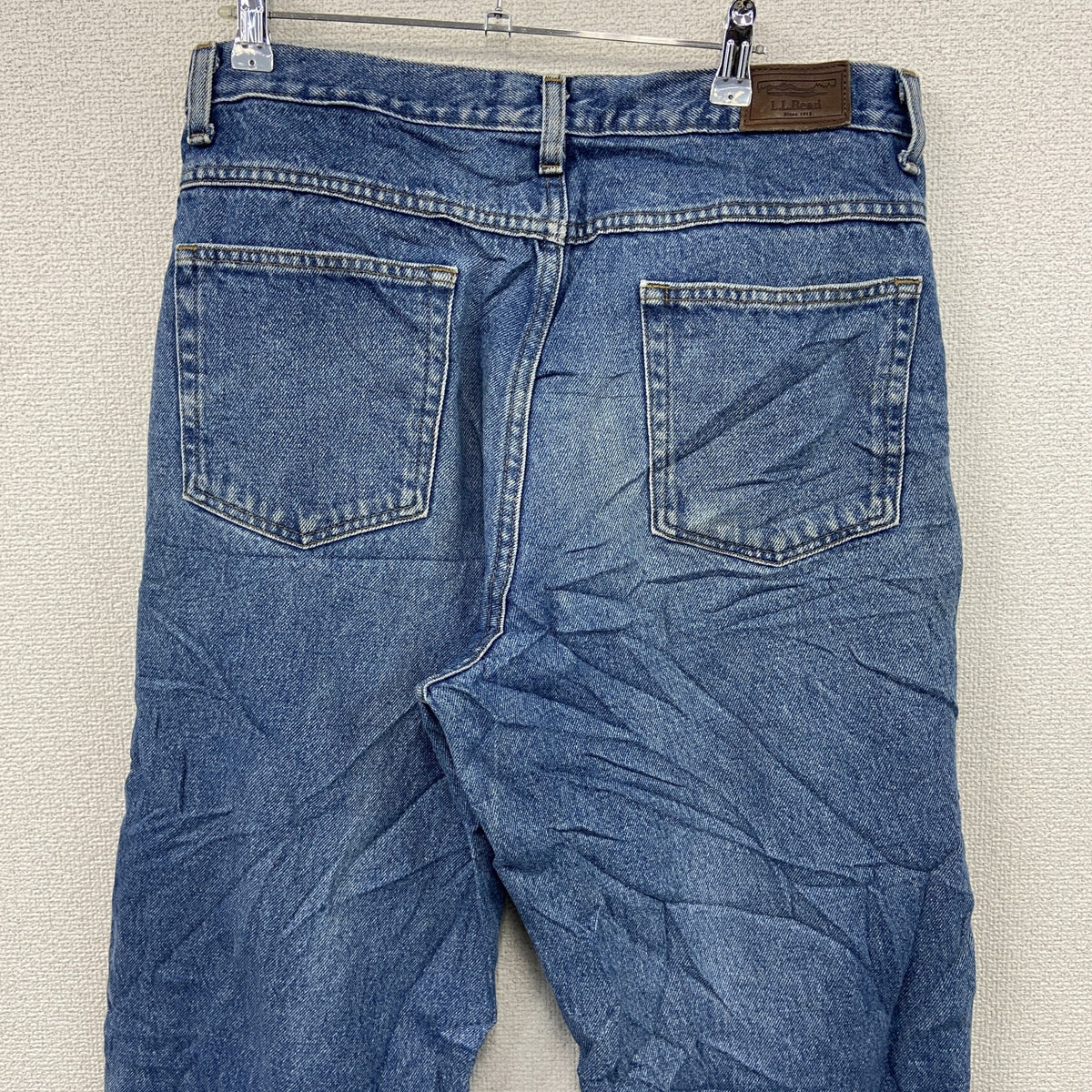 L.L.Bean　エルエルビーン　デニムパンツ/ジーンズ　ジップフライ　革パッチ　縦落ち　インディゴ　W33サイズ　古着