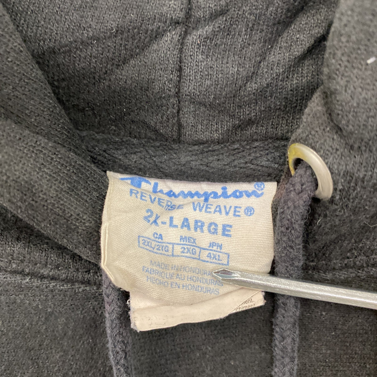 Champion　チャンピオン　リバースウィーブ　スウェットパーカー/フーディー　刺繍ロゴ　現行　黒　ブラック　2XLサイズ　古着