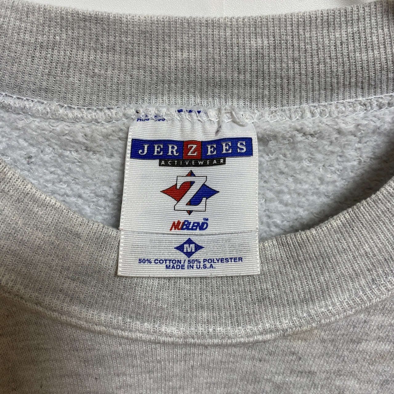 古着 used　JERZEES　ジャージーズ　長袖ワンポイント刺繍スウェット　トレーナー　クルーネック　USA製　グレー　Mサイズ