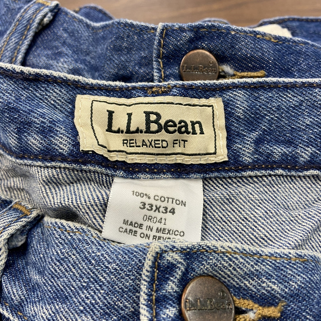 L.L.Bean　エルエルビーン　デニムパンツ/ジーンズ　ジップフライ　革パッチ　縦落ち　インディゴ　W33サイズ　古着