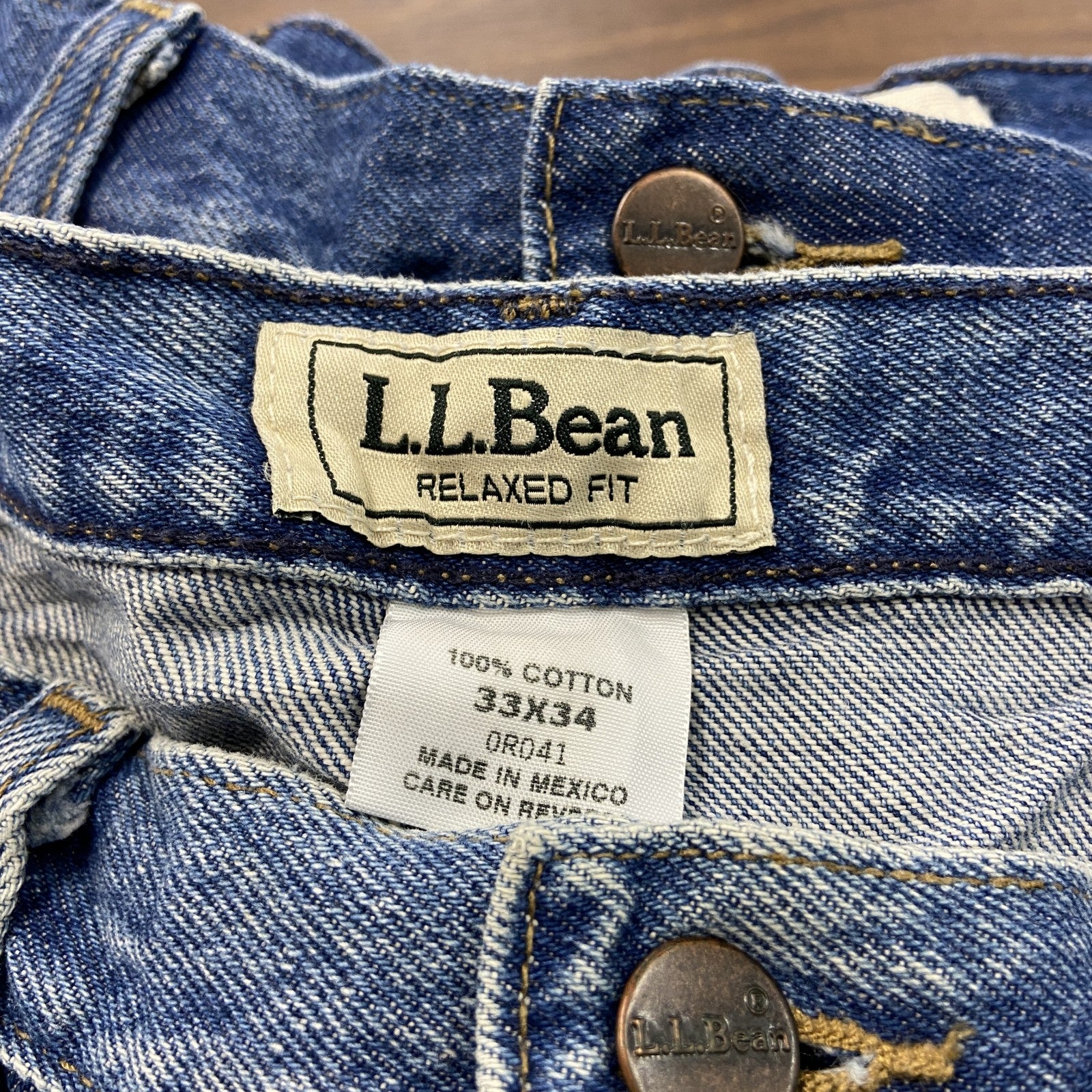 L.L.Bean　エルエルビーン　デニムパンツ/ジーンズ　ジップフライ　革パッチ　縦落ち　インディゴ　W33サイズ　古着