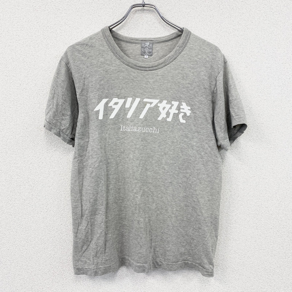 久米繊維工場　半袖プリントメッセージTシャツ　シングルステッチ　灰色　グレー　Mサイズ　古着