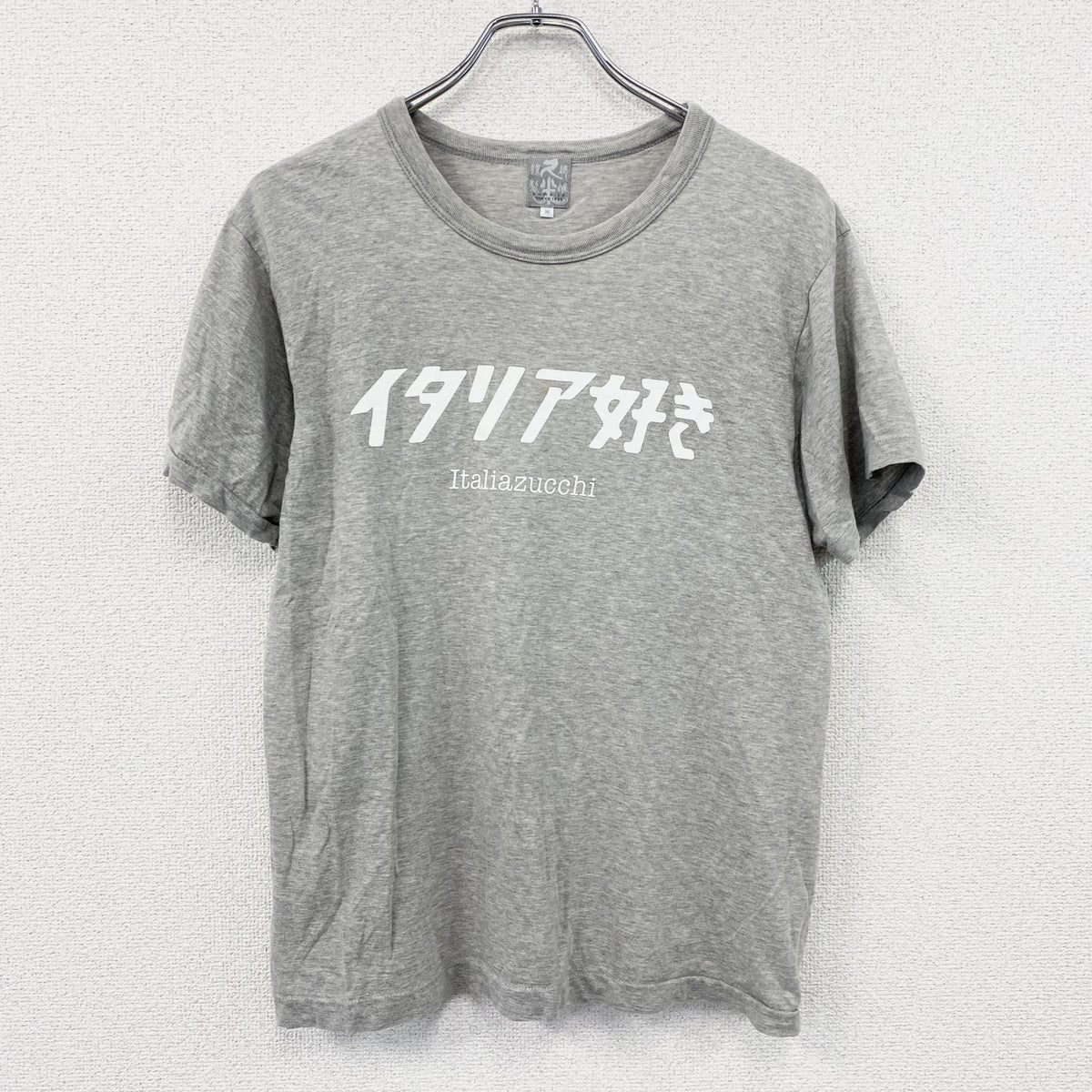 久米繊維工場　半袖プリントメッセージTシャツ　シングルステッチ　灰色　グレー　Mサイズ　古着