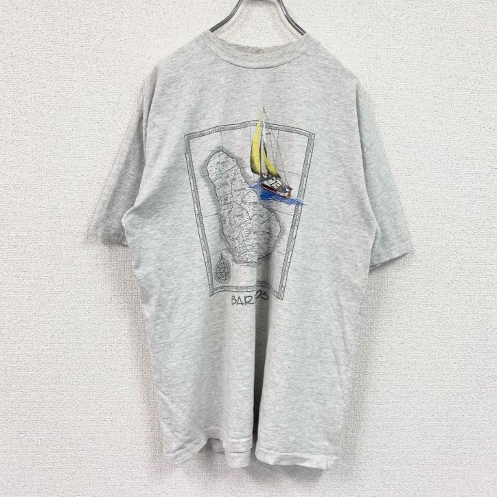 90s　collon club　半袖プリントTシャツ　ヴィンテージ　シングルステッチ　灰色　グレー カットソー メンズ コットン 古着