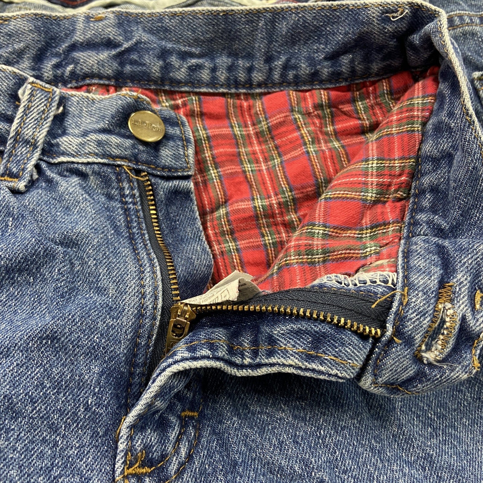 ～90s　L.L.Bean　エルエルビーン　デニムパンツ/ジーンズ　ジップフライ　ネル生地ライナー　革パッチ　インディゴ　　ヴィンテージ　古着