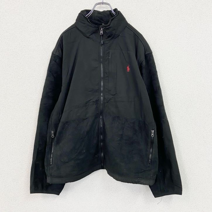 90s　Polo by Ralph Lauren　ラルフローレン　フリース切替ブルゾン　黒　ブラック　XLサイズ