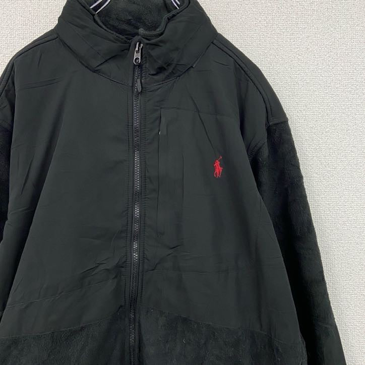 90s　Polo by Ralph Lauren　ラルフローレン　フリース切替ブルゾン　黒　ブラック　XLサイズ
