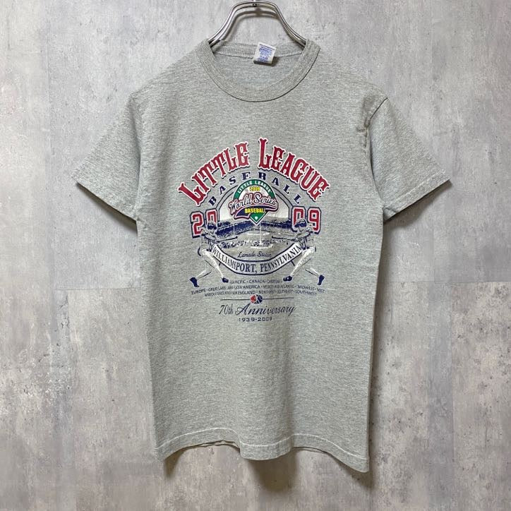RUSSELL　ラッセル　2009　ワールドシリーズ　70周年記念　半袖プリントTシャツ　グレー　灰色　レトロ　野球　古着
