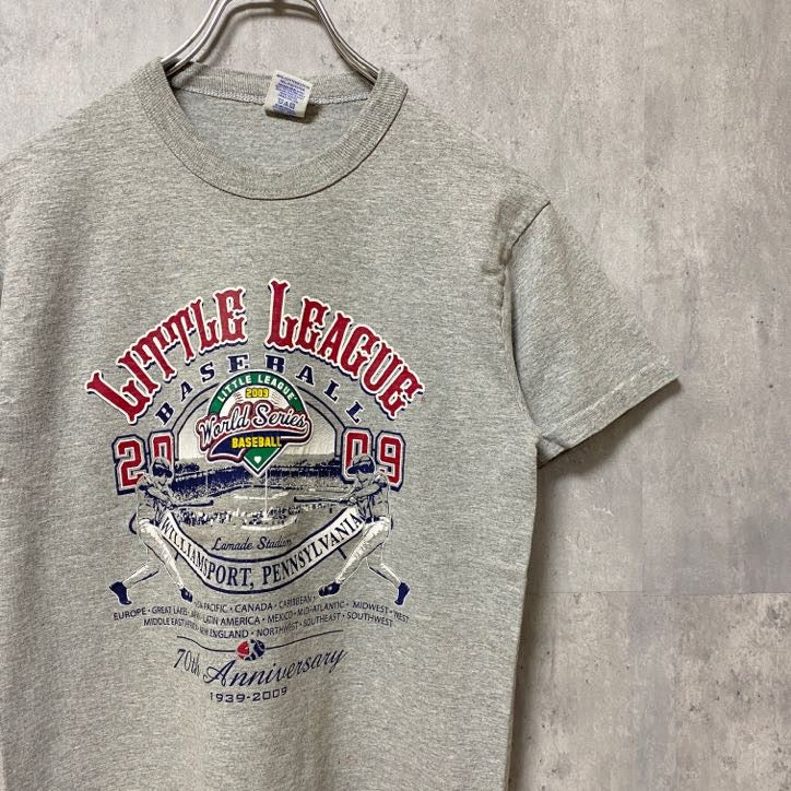 RUSSELL　ラッセル　2009　ワールドシリーズ　70周年記念　半袖プリントTシャツ　グレー　灰色　レトロ　野球　古着