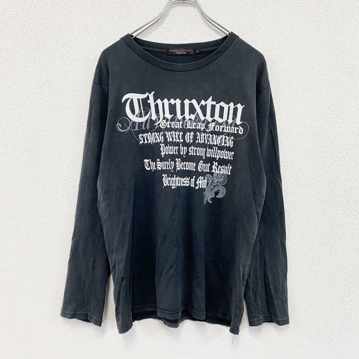 THRUXTON PREMIUM　スラクトンプレミアム　長袖プリントTシャツ/ロンT　y2k　グランジ　黒　ブラック　LLサイズ　