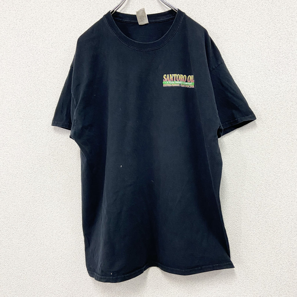 GILDAN　ギルダン　半袖プリントTシャツ　企業T　SANTORO OIL　黒　ブラック　XLサイズ　古着
