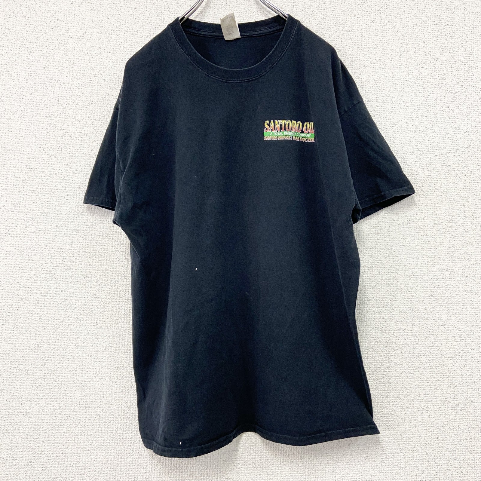 GILDAN　ギルダン　半袖プリントTシャツ　企業T　SANTORO OIL　黒　ブラック　XLサイズ　古着