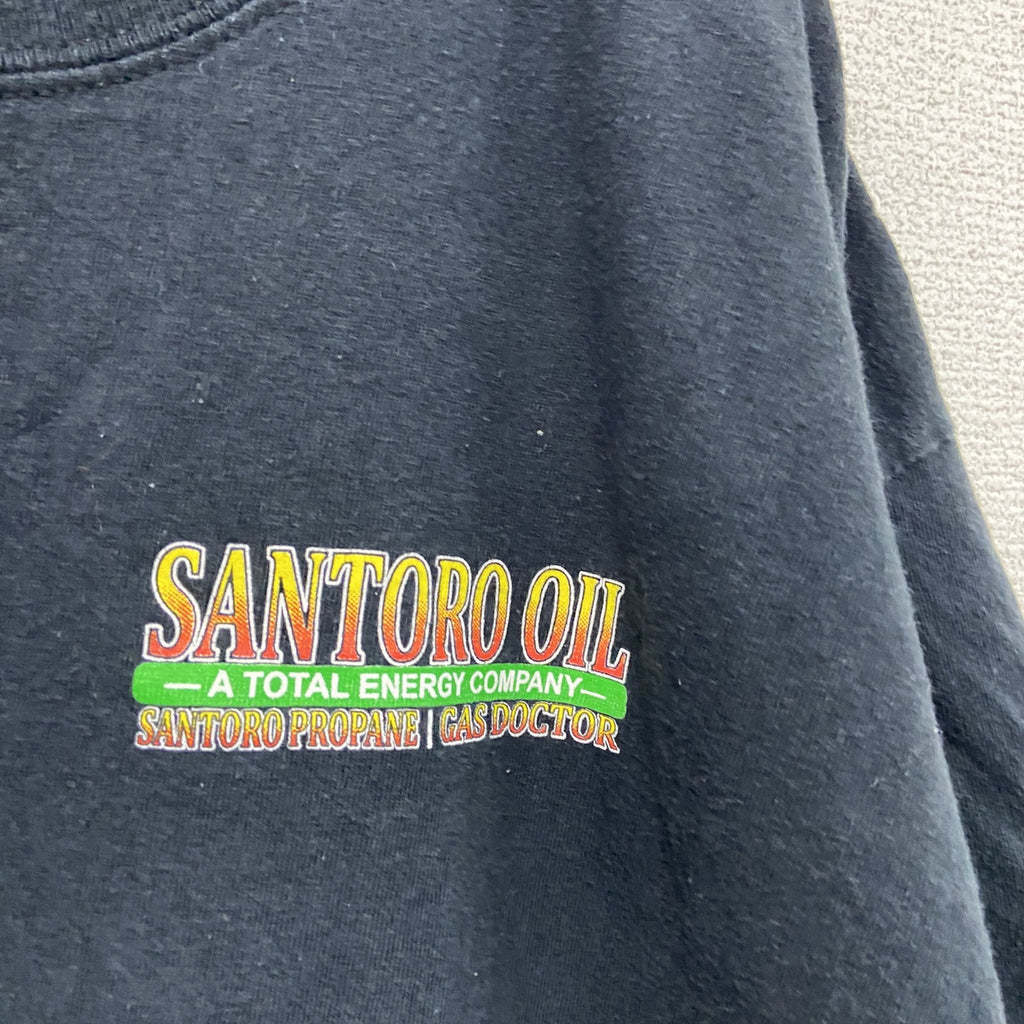 GILDAN　ギルダン　半袖プリントTシャツ　企業T　SANTORO OIL　黒　ブラック　XLサイズ　古着