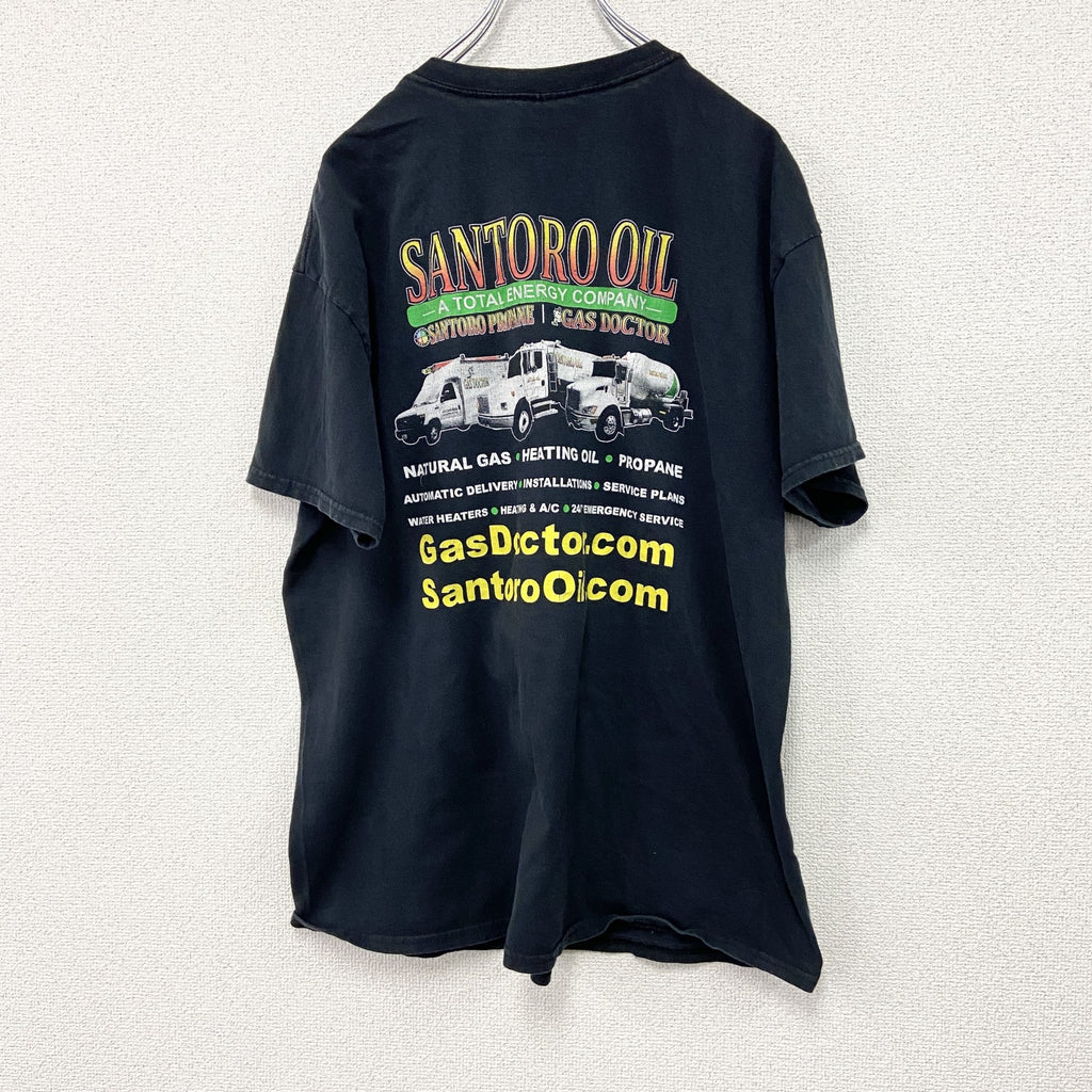 GILDAN　ギルダン　半袖プリントTシャツ　企業T　SANTORO OIL　黒　ブラック　XLサイズ　古着