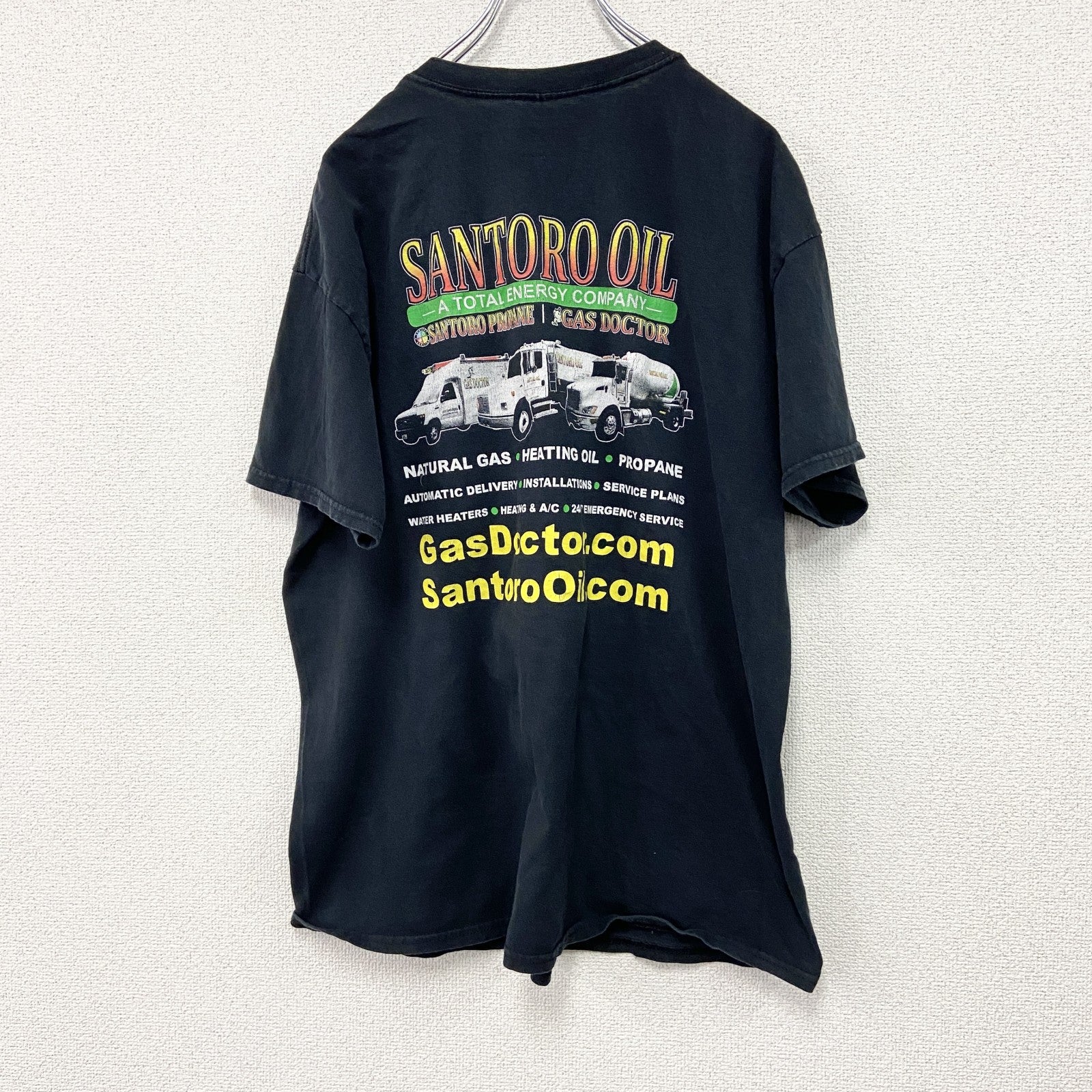 GILDAN　ギルダン　半袖プリントTシャツ　企業T　SANTORO OIL　黒　ブラック　XLサイズ　古着