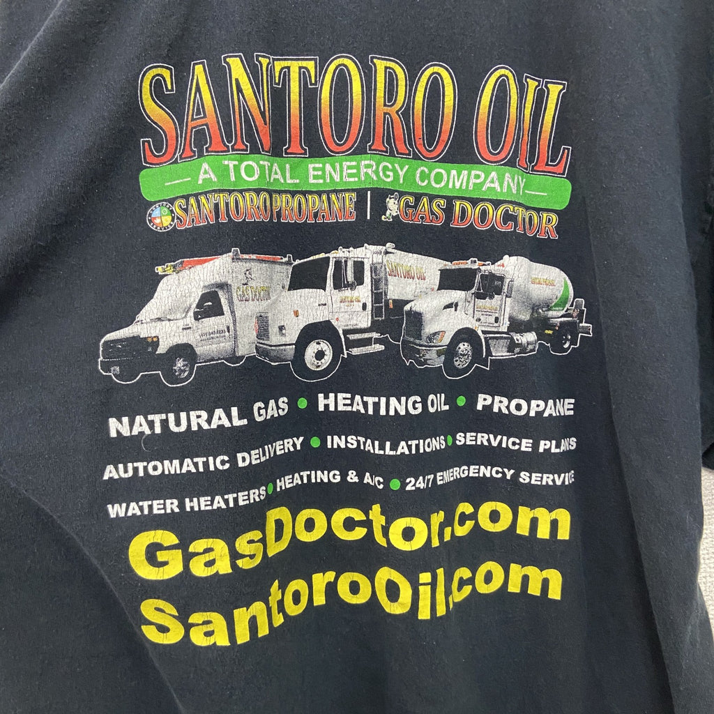 GILDAN　ギルダン　半袖プリントTシャツ　企業T　SANTORO OIL　黒　ブラック　XLサイズ　古着