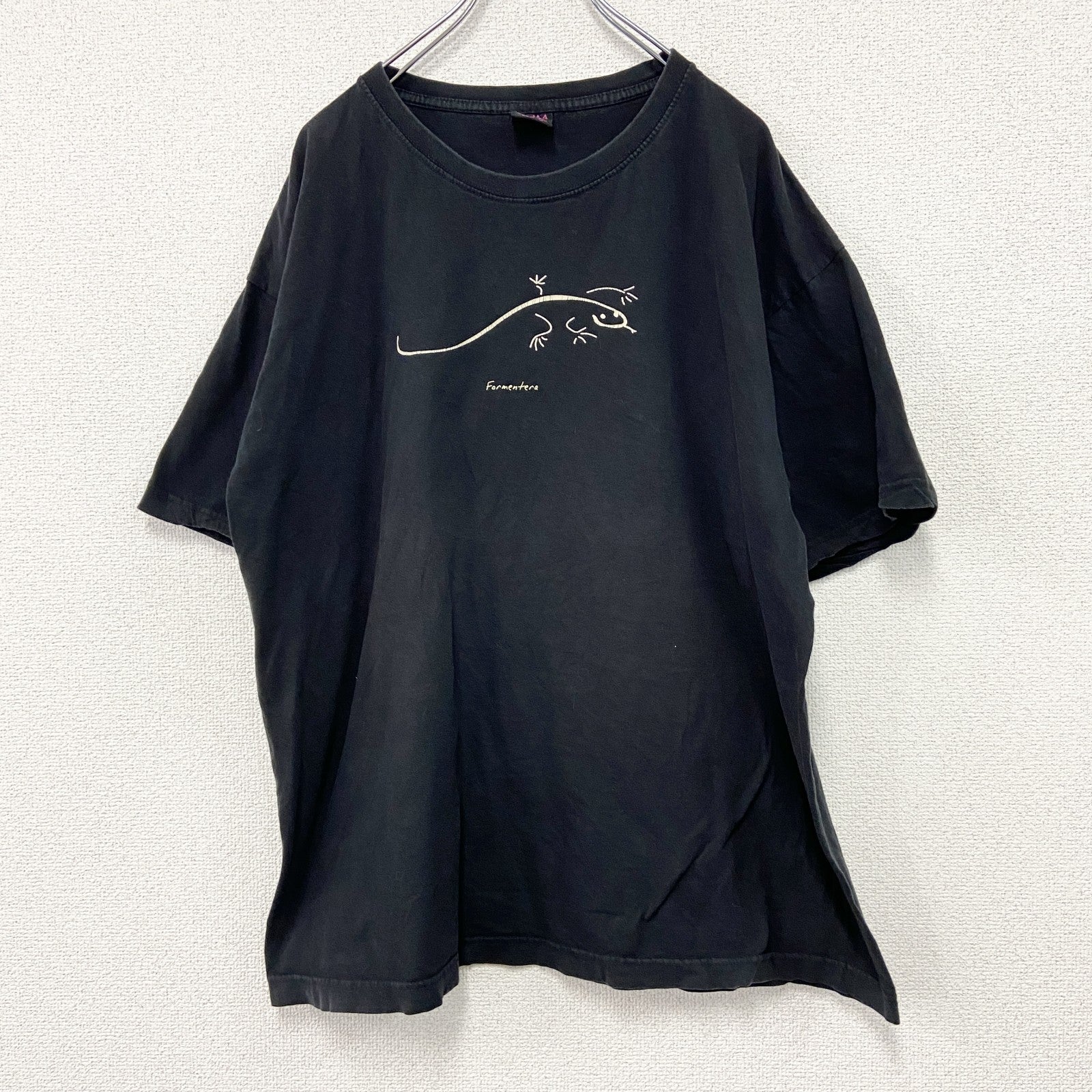 SAMA　半袖プリントTシャツ　Formentera　フォルメンテーラトカゲ　黒　ブラック　XXLサイズ　古着