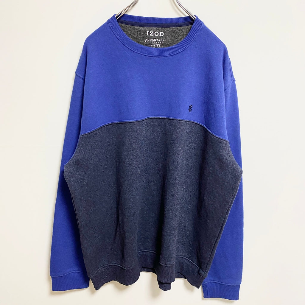 IZOD　アイゾッド　長袖ワンポイント刺繍スウェット　トレーナー　クルーネック　ネイビー　紺　秋冬服　XLサイズ　古着