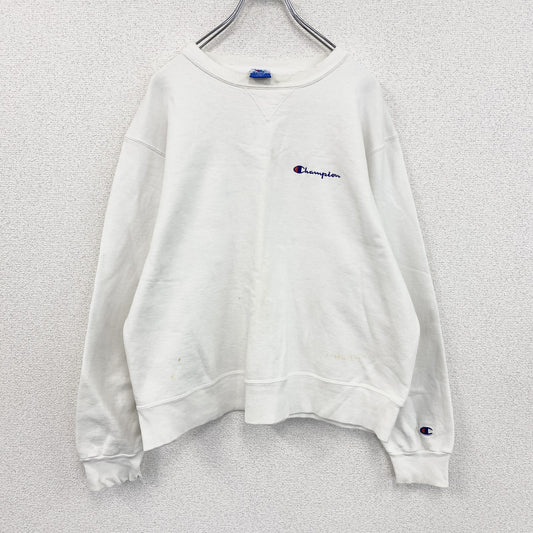 90s　Champion　チャンピオン　スウェット/トレーナー　前V　刺繍タグ　ヴィンテージ　白　ホワイト　Lサイズ
