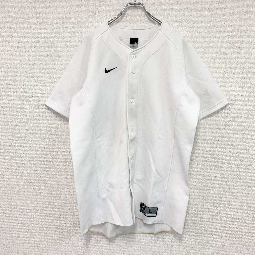 00s　NIKE　ナイキ　半袖ベースボールTシャツ　スウッシュ　白　ホワイト　Lサイズ　