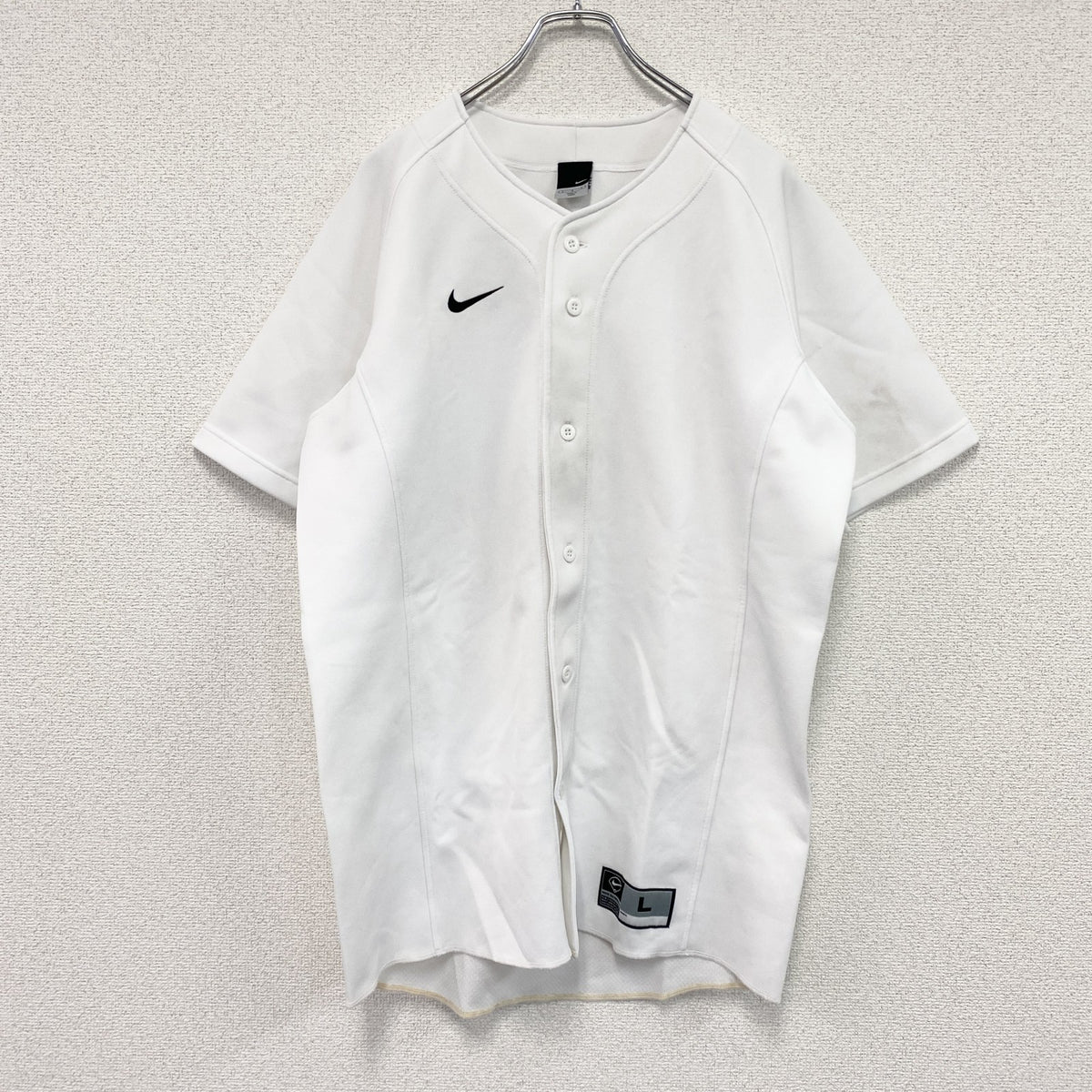00s　NIKE　ナイキ　半袖ベースボールTシャツ　スウッシュ　白　ホワイト　Lサイズ　
