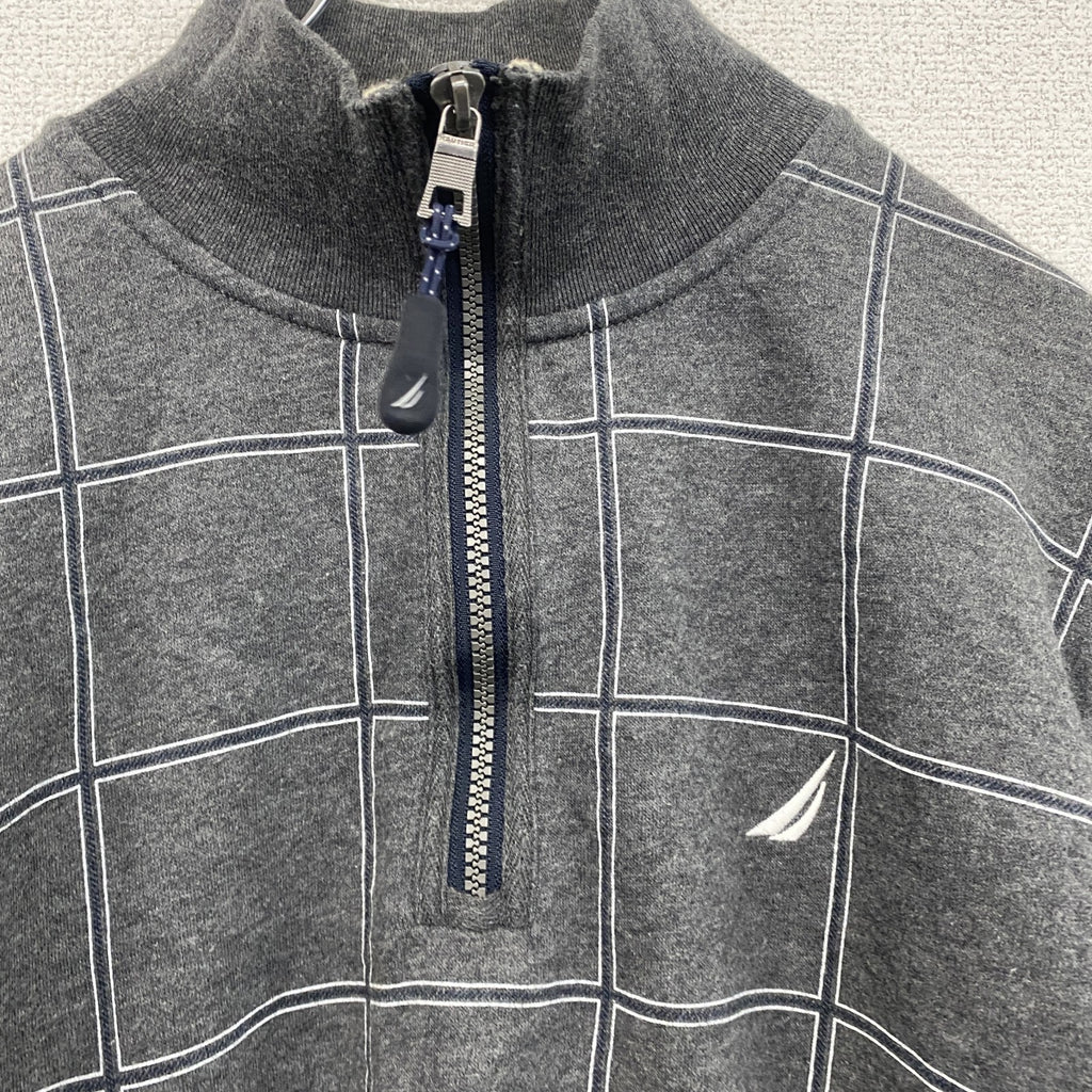 NAUTICA　ノーティカ　ハーフジップスウェット/トレーナー　チェック柄　灰色　グレー　Ｍサイズ スウェットトップス ユニセックス コットン 古着