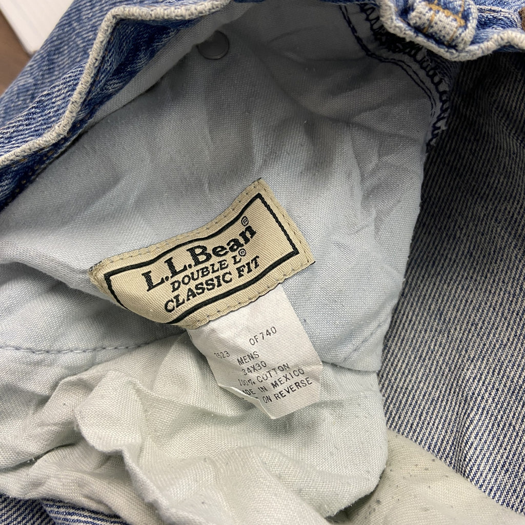 ～00s　L.L.Bean　エルエルビーン　デニムパンツ/ジーンズ　ジップフライ　縦落ち　革パッチ　インディゴ　W34サイズ　古着